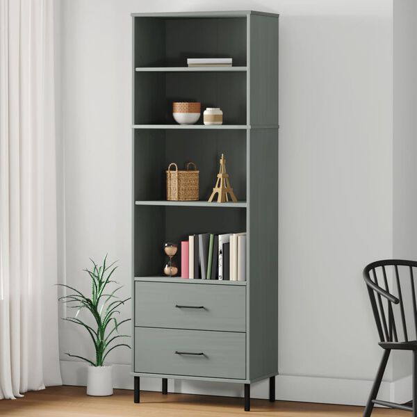 vidaXL Libreria con 2 Cassetti Grigio 60x35x180 cm Legno Massello OSLO