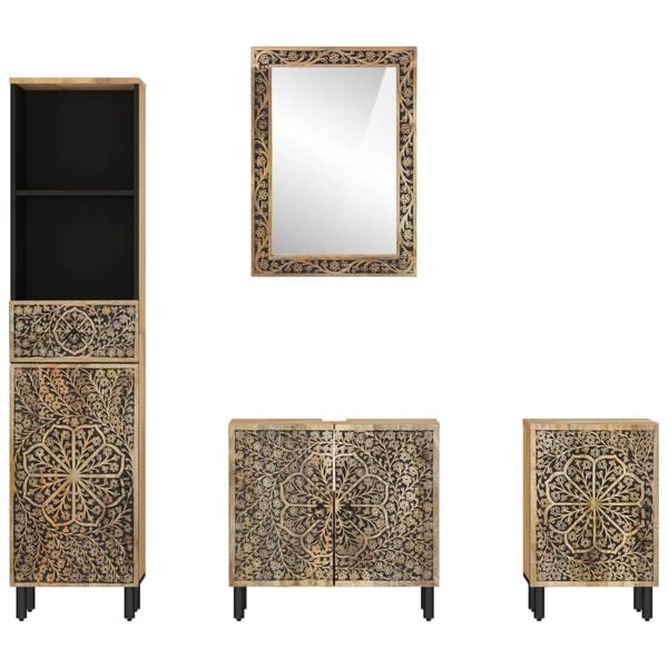 vidaXL Set Mobili da Bagno 4 pz in Legno Massello di Mango