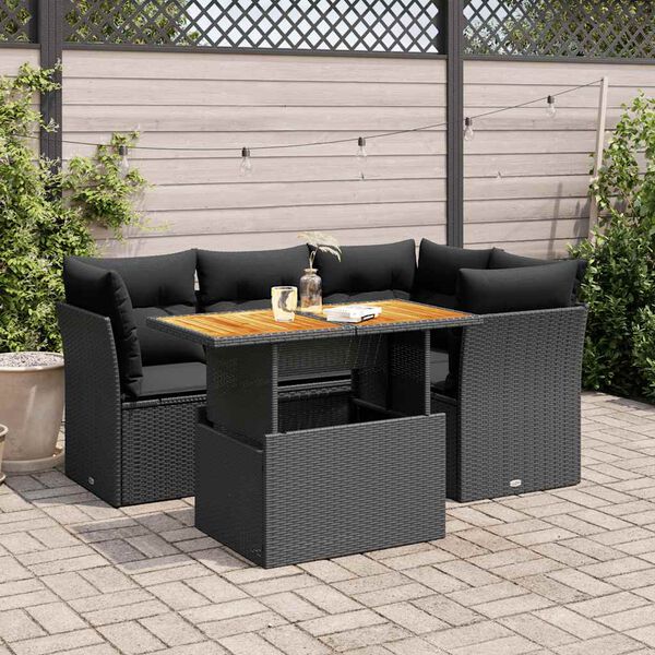 vidaXL Set Divani da Giardino 5 pz con Cuscini in Polyrattan Nero