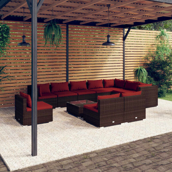 vidaXL Set Divani da Giardino 11 pz con Cuscini in Polyrattan Marrone