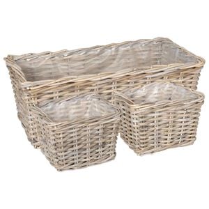 vidaXL Cestino da Vaso 3 pz Grigio naturale Rattan Kubu