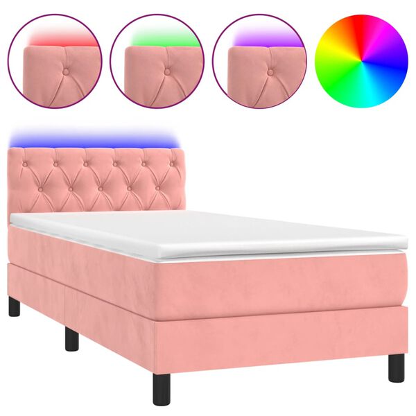 vidaXL Letto a Molle con Materasso e LED Rosa 80x200 cm in Velluto
