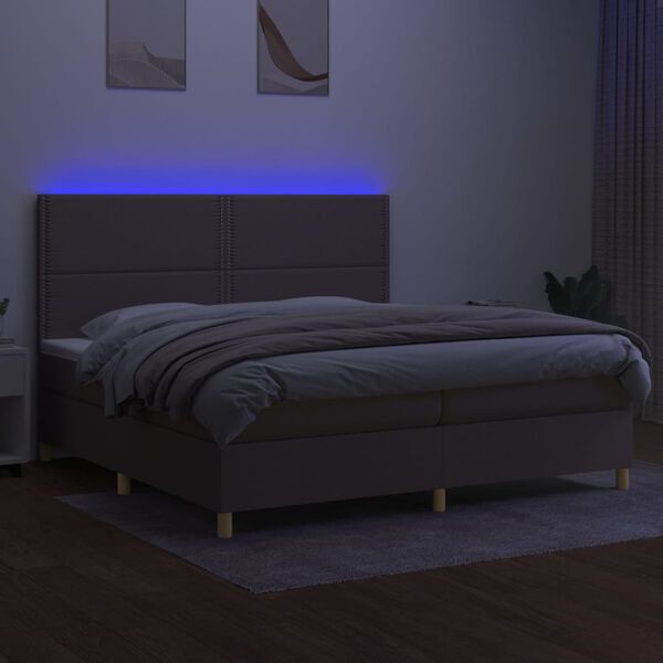 vidaXL Letto a Molle Materasso e LED tortora 200x200cm in Tessuto