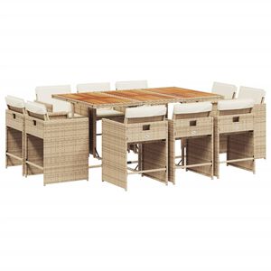 vidaXL Set da Pranzo da Giardino 11 pz con Cuscini Beige in Polyrattan