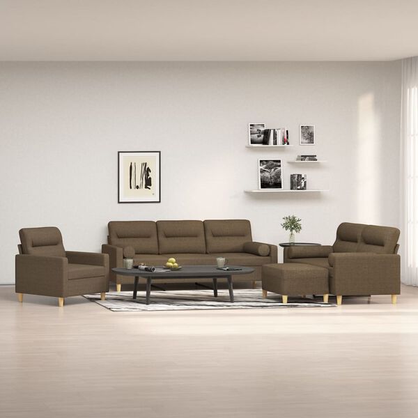 vidaXL Set di Divani 4 pz con Cuscini Decorativi Marrone in Tessuto