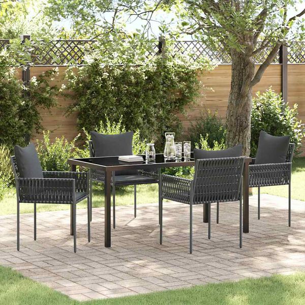 vidaXL Set da Pranzo per Giardino 5 pcs Nero e Grigio Rattan in PE