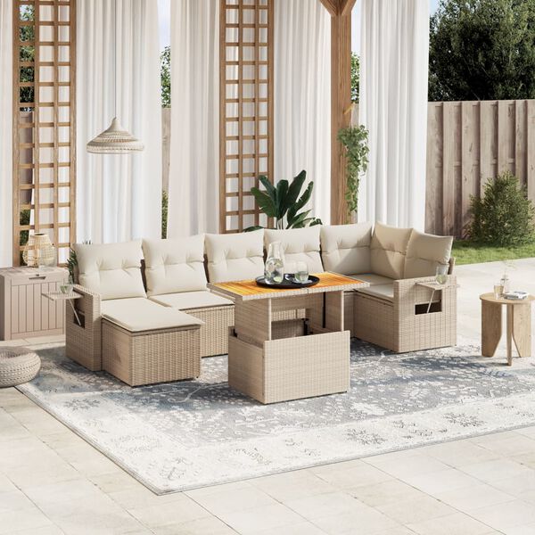 vidaXL Set Divano da Giardino 8 pz con Cuscini Beige in Polyrattan