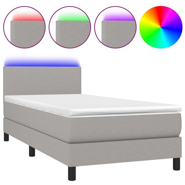 vidaXL Letto a Molle Materasso e LED Grigio Chiaro 100x200 cm Tessuto