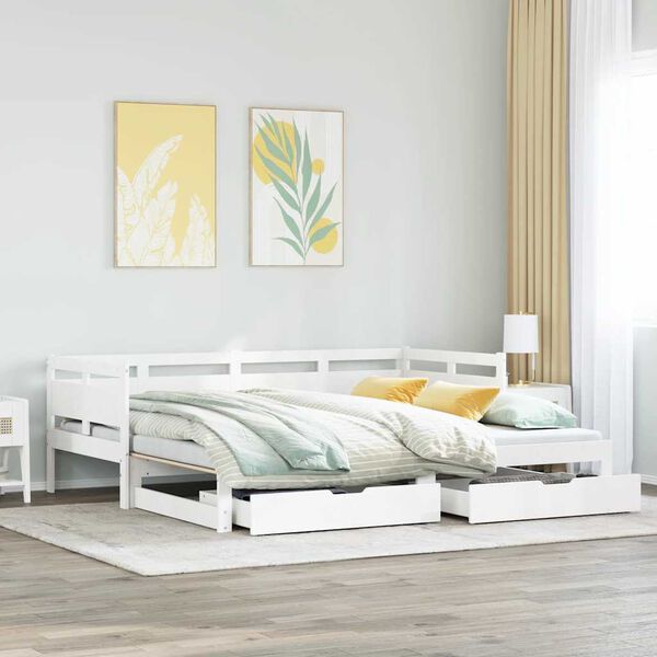 vidaXL Letto Estraibile con Cassetti senza Materasso Bianco 90x200 cm
