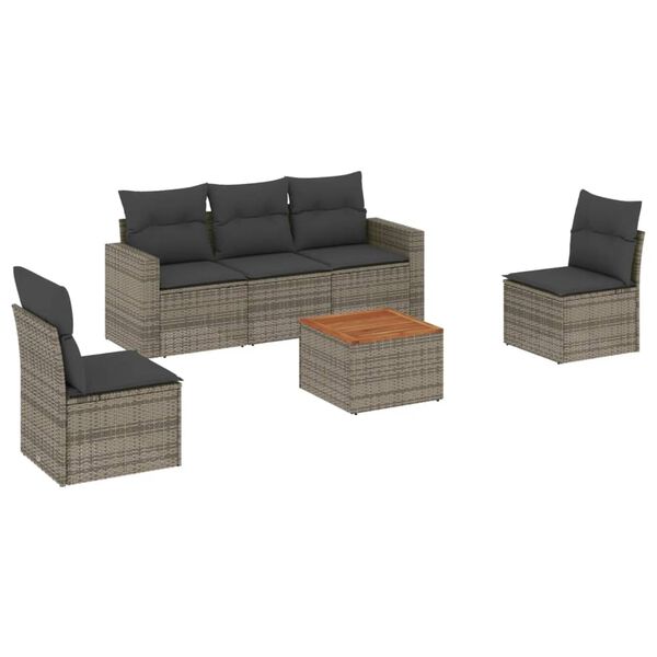 vidaXL Set Divano da Giardino 6 pz con Cuscini Grigio in Polyrattan