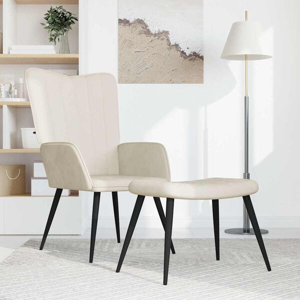 vidaXL Poltrona Relax con Sgabello Bianco Crema in Velluto