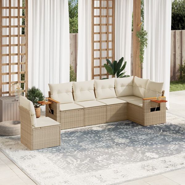 vidaXL Set Divano da Giardino 6 pz con Cuscini Beige in Polyrattan