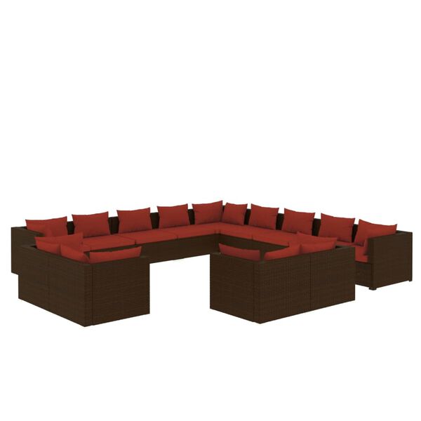 vidaXL Set Divani da Giardino 13 pz con Cuscini in Polyrattan Marrone