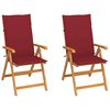 vidaXL Sedie pieghevoli, 2 pezzi, con cuscini color rosso vino, in legno massello di teak.