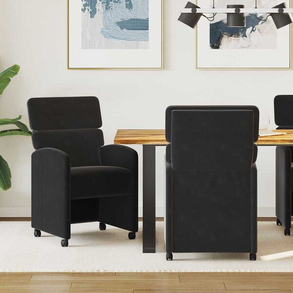 vidaXL Sedie da Pranzo con Ruote 2 pcs Nero 58 x 65 x 98 cm Velluto