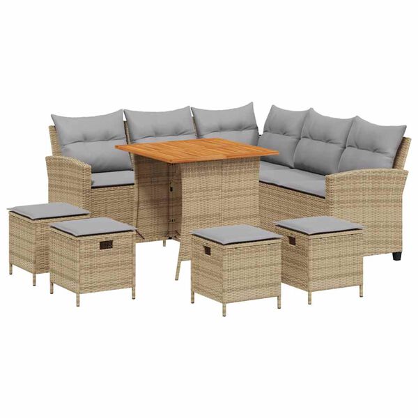 vidaXL Set Divano da Giardino 6 pz con Cuscini a L Beige in Polyrattan