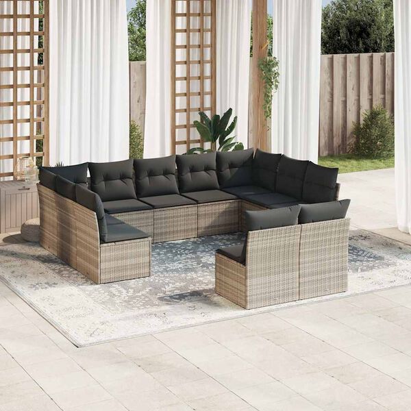 vidaXL Set Divani da Giardino 11 pz con Cuscini in Polyrattan Grigio