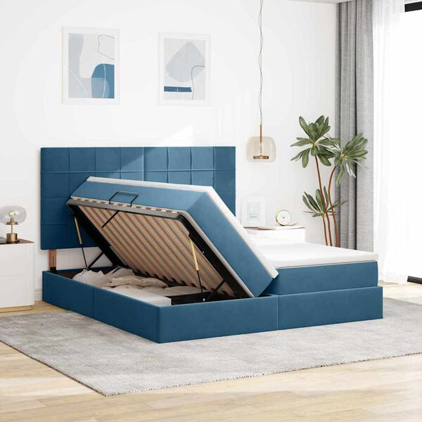 vidaXL Letto con Contenitore Blu Scuro 200 x 200 cm Velluto