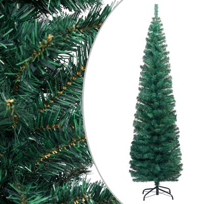 vidaXL Set Albero di Natale Sottile con Luci LED e Palline Verde 210cm
