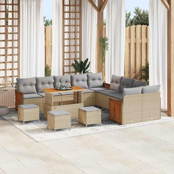 vidaXL Set Divano da Giardino 18 pcs Beige e Grigio Chiaro polyrattan