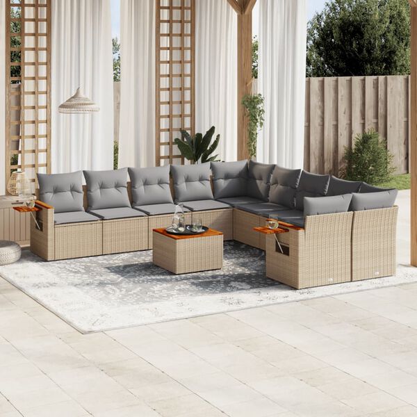 vidaXL Set Divani da Giardino 11 pz con Cuscini Beige in Polyrattan