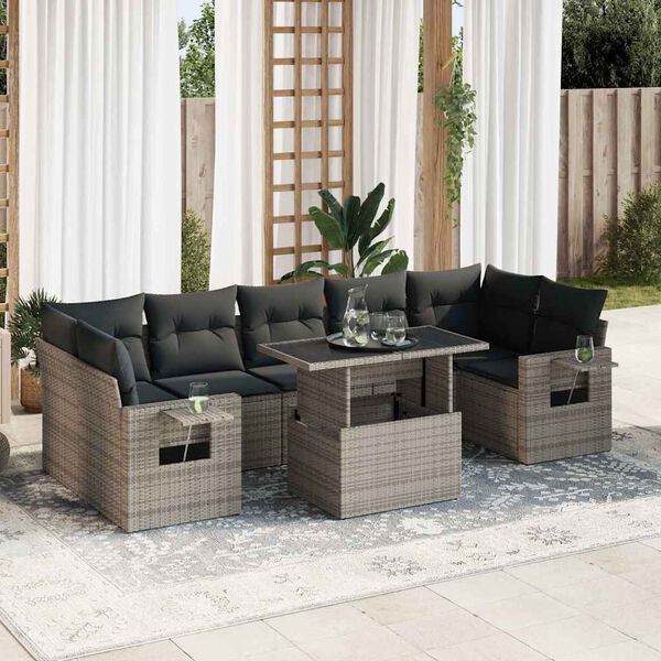 vidaXL Set Divano da Giardino 8 pz con Cuscini Grigio in Polyrattan