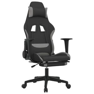vidaXL Sedia da Gaming con Poggiapiedi Nero e Grigio Chiaro in Tessuto