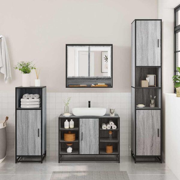vidaXL Set Mobili da Bagno 2 pz Grigio Sonoma in Legno Multistrato