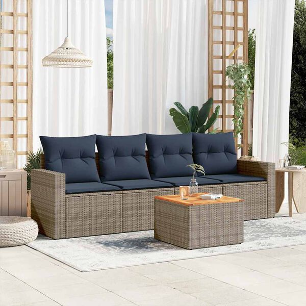 vidaXL Set Divani da Giardino 5 pz con Cuscini Grigio in Polyrattan