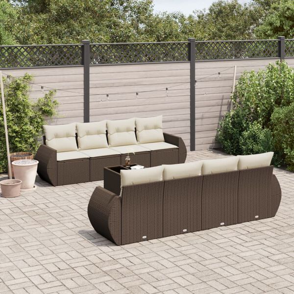vidaXL Set Divani da Giardino 9pz con Cuscini Marrone in Polyrattan