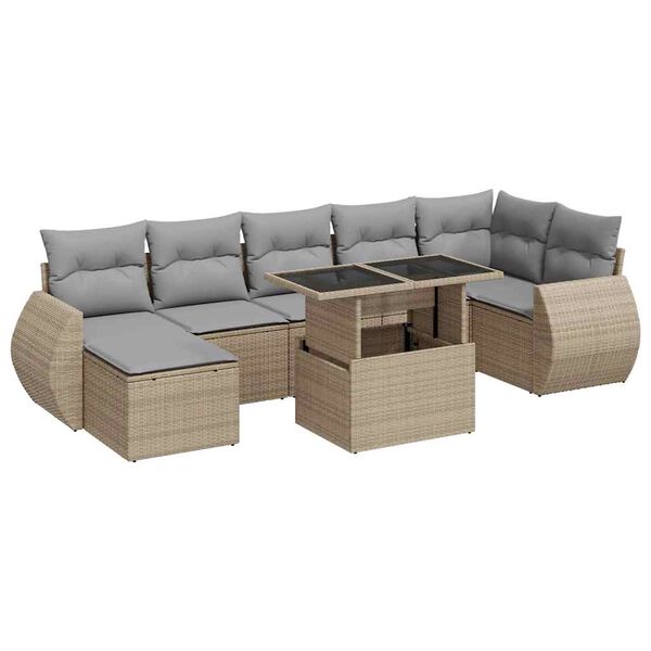 vidaXL Set Divano da Giardino 8 pz con Cuscini Beige in Polyrattan