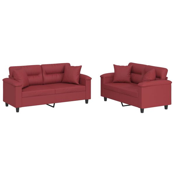 vidaXL Set di Divani 2 pz con Cuscini Rosso Vino in Similpelle
