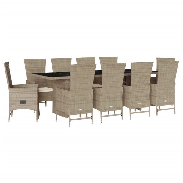 vidaXL Set da Pranzo da Giardino 11 pz con Cuscini Beige in Polyrattan