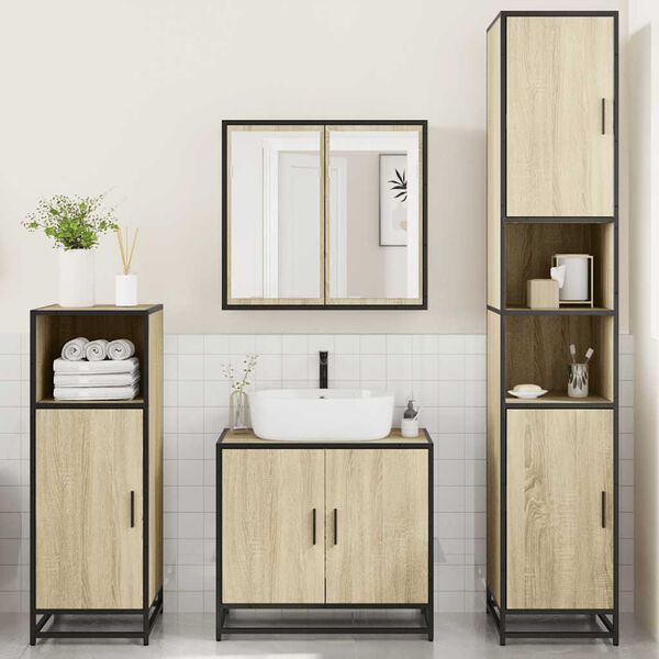 vidaXL Set Mobili da Bagno 4 pz Rovere Sonoma in Legno Multistrato