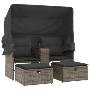 vidaXL Divano Giardino 2Posti Baldacchino e Sgabelli Grigio Polyrattan