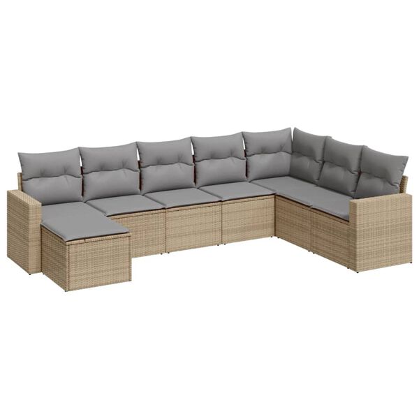 vidaXL Set Divano da Giardino 8 pz con Cuscini Beige in Polyrattan