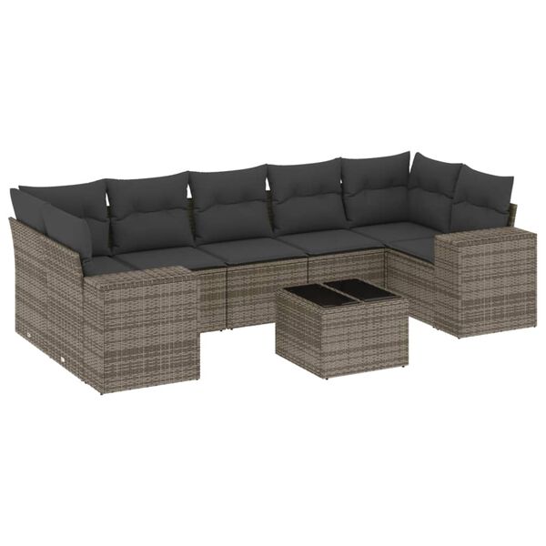 vidaXL Set Divano da Giardino 8 pz con Cuscini Grigio in Polyrattan