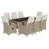 vidaXL Set da Bistr&ograve; da Giardino 9 pz con Cuscini Beige in Polyrattan
