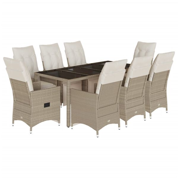 vidaXL Set da Bistr&ograve; da Giardino 9 pz con Cuscini Beige in Polyrattan