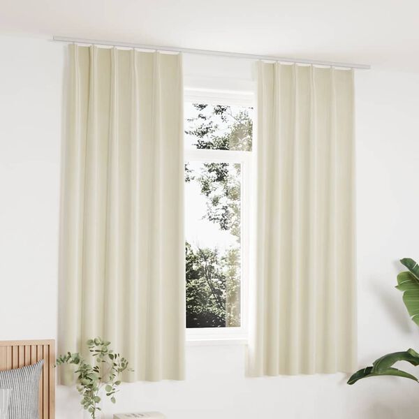 vidaXL Tende Oscuranti con Ganci 2 pz Crema in Velluto 140x175 cm