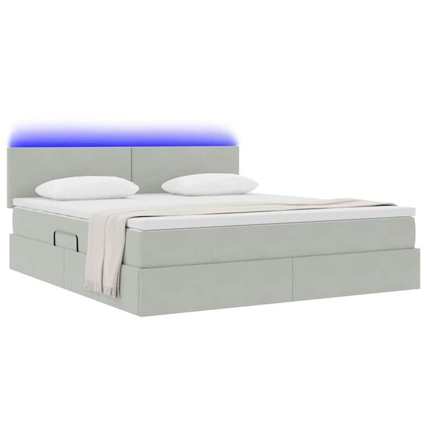 vidaXL Letto con contenitore e LED Grigio chiaro 180 x 200 cm Velluto