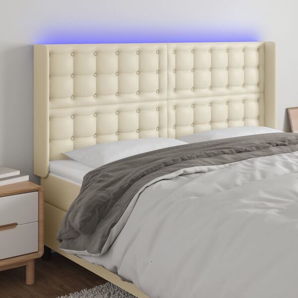 vidaXL Testiera a LED Crema 163x16x118/128 cm in Similpelle