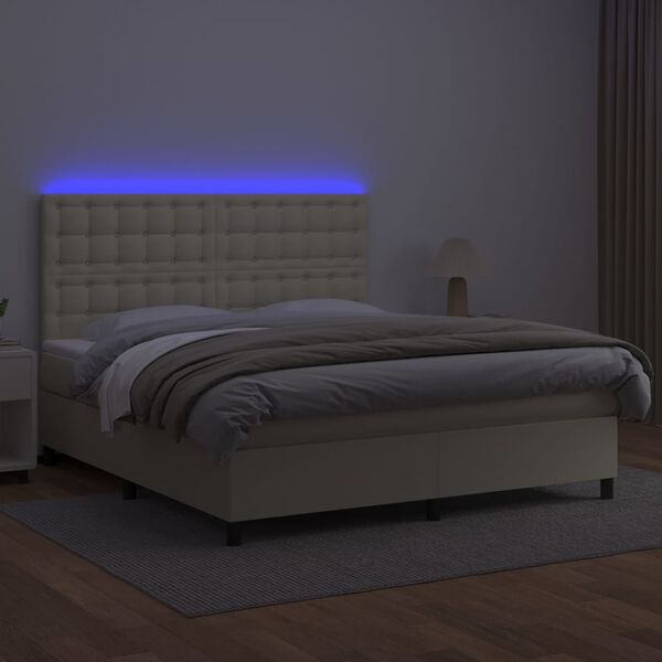 vidaXL Giroletto a Molle con Materasso e LED Crema 180x200 cm