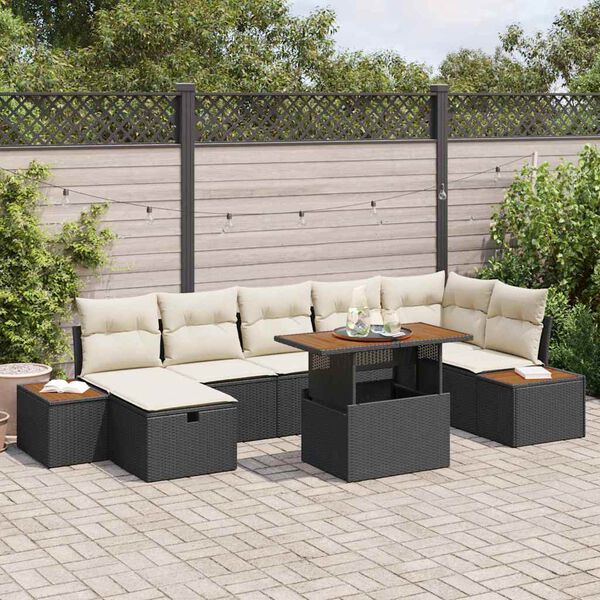 vidaXL Set Divano da Giardino 8 pcs Nero polyrattan