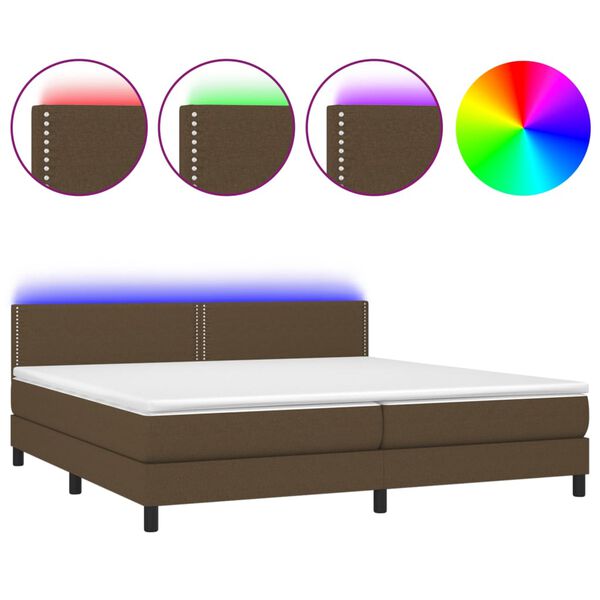 vidaXL Letto a Molle Materasso e LED Marronescuro 200x200cm in Tessuto