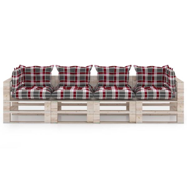 vidaXL Divano Giardino Pallet a 4 Posti Cuscini in Legno di Pino