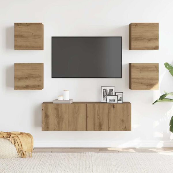 vidaXL Set Mobile TV 5 pz Montato a Parete Rovere in Legno Multistrato