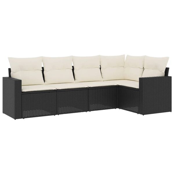 vidaXL Set Divani da Giardino 5 pz con Cuscini in Polyrattan Nero
