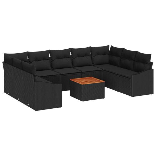vidaXL Set Divano da Giardino con archiviazione 10 pcs Nero polyrattan