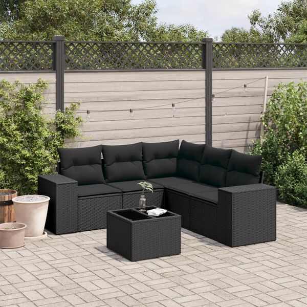 vidaXL Set Divano da Giardino 6 pz con Cuscini Nero in Polyrattan